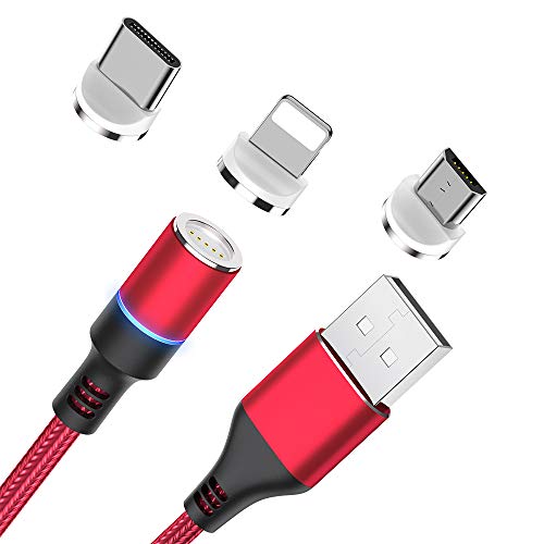 3 in 1 Magnetic Charging Cable 360°Rotate Braided Cable with Compatible for iOS, USB-C and Micro USB ，Fast Charge and Date Transfer (red) - Thumbnail 7