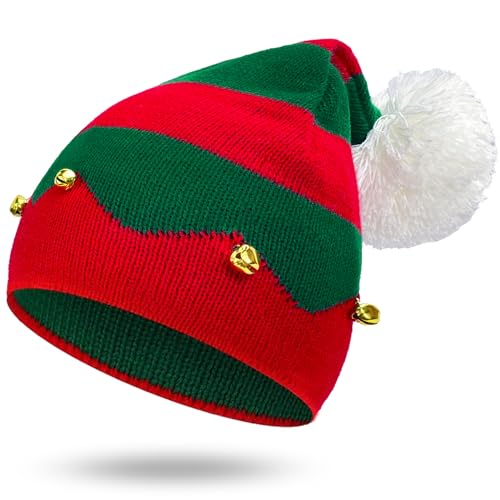 Dolkoic Christmas Elf Knitted Hat, Xmas Baby Beanie Knit Hat for Chrildrn 1 to 6 Years Old Red