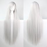 Womens/Ladies 100cm Silver White Color Long STRAIGHT Cosplay/Costume/Anime/Party/Bangs Full Sexy Wig (100cm,Straight,Silver White)