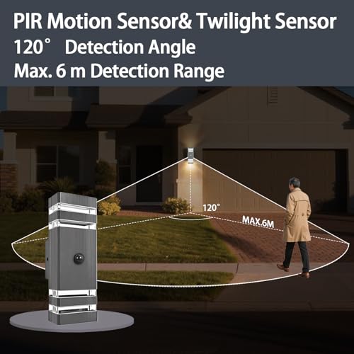 JNR Outdoor Lamp with Motion Sensor, GU10 LED Outdoor Lamp, Anthracite Grey | Outdoor light with PIR motion sensor, IP54 waterproof 230 V aluminium outdoor lamp, 2 x 5 W GU10 3000 K LED bulb