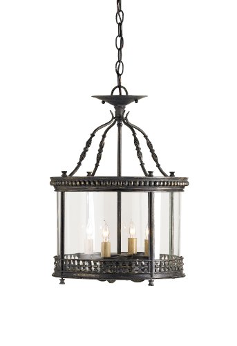 Currey and Company 9045 Grayson 4-Light Ceiling Lantern, French Black Finish with Vintage Glass Panels