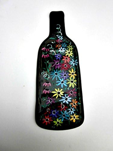 Wine Bottle Melted, Serving Tray, Green Wine Bottle, Hand Painted with Colorful Flowers
