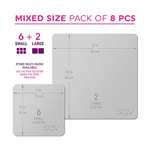 Premium Microfiber Cleaning Cloth 6x6 & 12x12 - Extra Soft Suede Feel Lint Free Cloths for Eyeglasses & Glass - Compatible with iPad, iPhone, Tablet, TV, LCD, Camera Lens (6 Small - 2 Large, Grey)