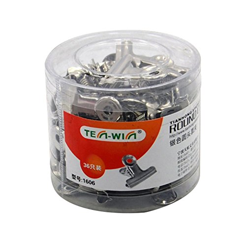 image for Da.Wa Matel Silver Binder Clips Paper Clamp 22MM 36 Per Tub