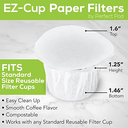 Perfect Pod EZ-Cup Disposable Paper Filters with Patented Lid Design for Reusable Coffee Pods - 4 Pack (200 Filters)