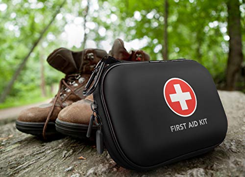 PRICARE Mini First Aid Kit, 95 Pieces Small Water-Resistant Hard Shell Case - Perfect for Travel, Outdoor, Home, Office, Camping, Hiking, Car(Black)