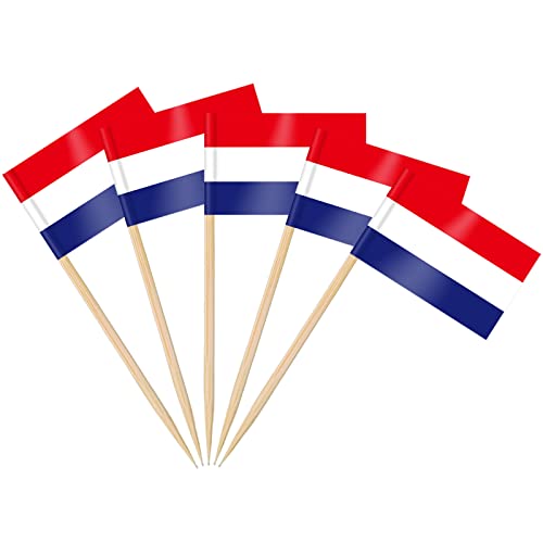 AhfuLife 200PCS Drapeau Cure-dent Pays-Bas, Pic Drapeau Hollandais pour Topper de Coupe, Cure Dent Drapeau Néerlandais pour Jardin Bar Euro Football Match Décoration Cake Toppers Sandwich