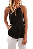 Pxmoda Women Summer Sleeveless Vest T Shirt Blouse Casual Stretch Spaghetti Strap Tank Solid Tops, X-Large, Black