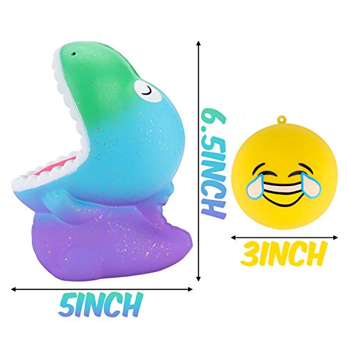 image for WATINC 2pcs Large Squishies 6.5In Green Head Big Mouth Dinosaur Slow R