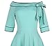 Women's Casual Off Shoulder Pocket Bowknot Rockabilly Swing Vintage Cocktail Party Dress 188 Blue L