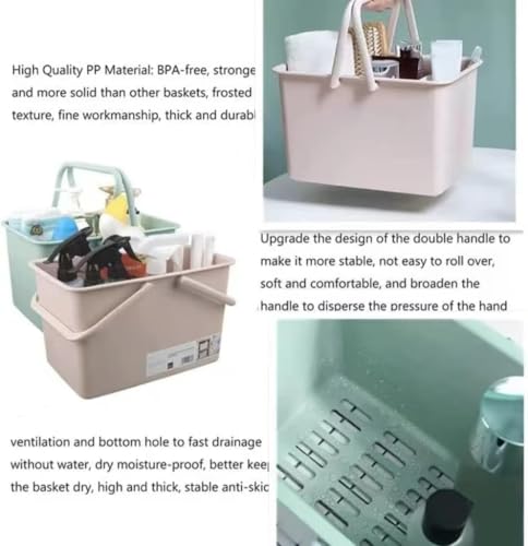 ORCHID M® 2 Pack Cleaning Supplies Caddy, Portable Plastic Shower Caddy Storage Organizer Basket/Bucket with Handles for Household, Bathroom, Kitchen, College Dorm Room Essentials, Green and pink