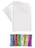 Clear Plastic Cellophane Bags with Twist Ties Pack of 200 1.5 Mil Thick Cello Bags for Candies Nuts Small Gifts (4x6)