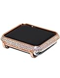 Callancity Quality Metal crystal diamond rhinestone bezel cover case exquisite handcraft encrusted for Apple watch 38mm series 1 2 3 (Rose Gold)