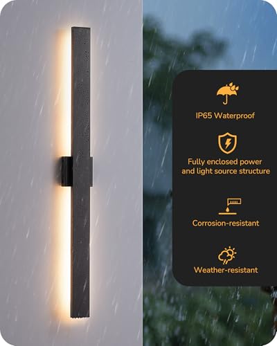 EDISHINE 2 Pack Modern Outdoor Wall Lights, 39.3" Dimmable Led Outdoor Wall Sconce, 3CCT, Iron & PC Material, 28W Waterproof Exterior Lighting Fixtures, for Front Door, Backyard, Stair, Black