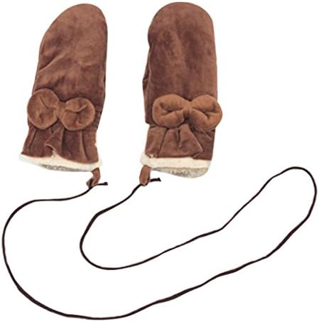 Women Velvet Warm Glove Soft Wrist Thick Mitten Full Finger Touch Screen Glove (Brown)