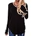WFTBDREAM Womens Casual Curved Hem Long Sleeve T Shirt V Neck Side Slit Blouse