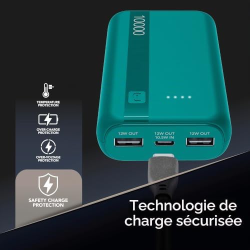 Batterie Externe Cellularline 10000 mAh avec USB-C in/Out + 2 Ports USB-A – Recharge Multiple et témoin LED – Bleu