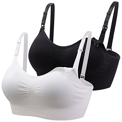 Mirity Womens Nursing Bras for Breastfeeding Seamless Wirefree Maternity Wear Bra Color Blackwhite Size S