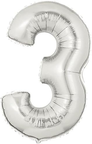 Suki Gifts S9603035 Birthday Number 3 Foil Balloon 76cm Silver, Large