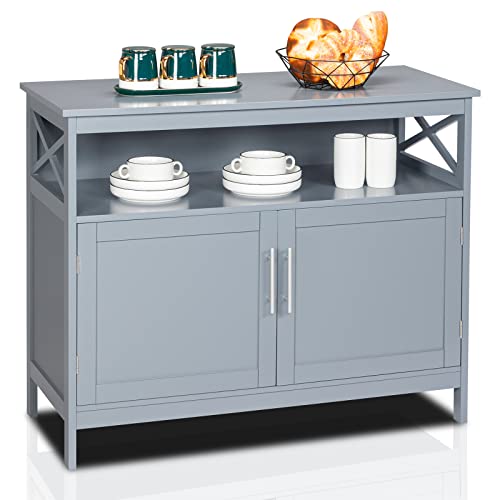 VINGLI Buffet Table Grey Sideboards and Buffets with Storage Kitchen