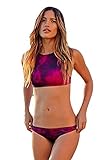Bluetime Womens Vintage Retro High Neck Contrast Halter Bikini Swimsuit Two Piece