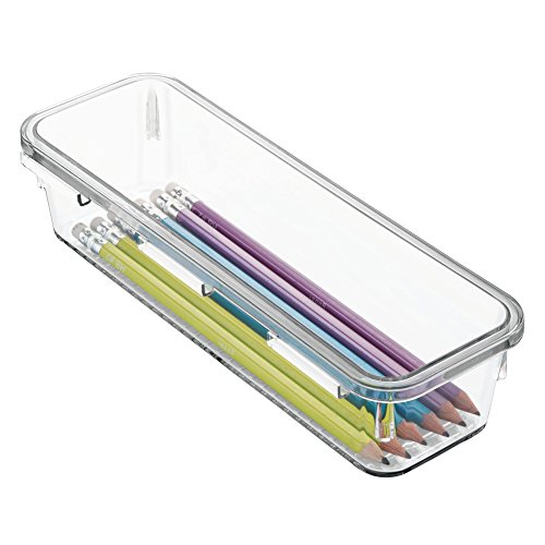 mDesign Desk Interlocking Drawer Organizers for Office Supplies, Pencils, Pens, Scissors, Tape, Markers - 7 Piece Set, Clear