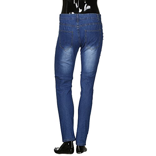Slim Biker Zipper Denim Jeans Men Skinny Frayed Pants Distressed Rip Trousers Light Blue - Thumbnail 4
