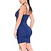 Tengo Women Casual Sling V-Neck Ruched Dress Sexy Party Straps Dresses(Navy,S)