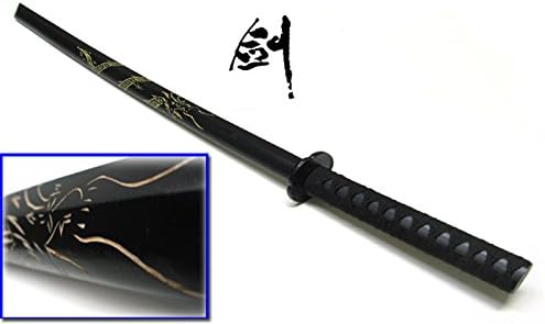 Yudu Bokken - Wooden Practice Sword, "Dragon" geschnizt, Black 99 cm