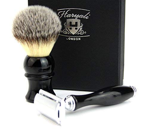 Luxury Men Grooming/Shaving Set(Synthetic Hair Brush DE Safety Razor) Gifts for DADS