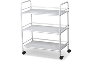 Topeakmart 3-Tier Salon Trolley on Wheels Salon Station for Hair Stylist Lockable Beauty Esthetician Cart Rolling Storage Organizer, Metal, White