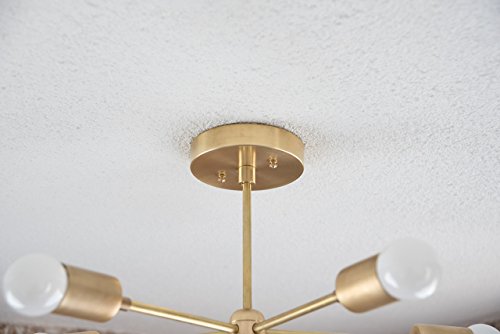 Handmade in U.S.A 5 Arm Brass Gold Sputnik Style Mid Century Modern Inspired Starburst Chandelier UL Listed