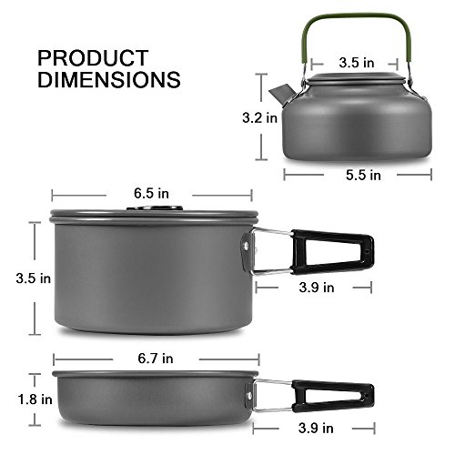 Terra Hiker Camping Cookware, Nonstick, Lightweight Pots, Pans with Mesh Set Bag for Backpacking
