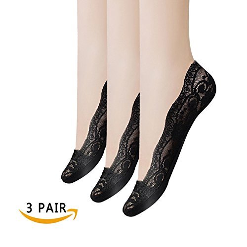 Women's Socks 3 Pairs Ultra Low Cut Nylon Casual Socks Slip Resistant Socks. (Black)