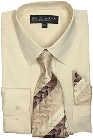 Fortino Landi Men's Long Sleeve Dress Shirt With Matching Tie And Handkerchief
