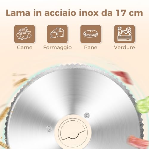 YASHE 180W Electric Folding Home Slicer with 17cm Serrated Blade, Adjustable Thickness 0-15mm, Easy to Clean and Safe Design for Meat, Cheese, Bread, Vegetables
