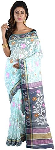 Ruprekha Fashion Exclusive Women's Cotton Silk Light Sky Blue Color Minakari Dhakai Jamdani Handloom Saree