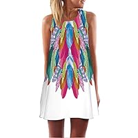 Fvjikne Short Beach Chiffon Dress Women Print Bohomian Dress Sleeveless Round Neck Lavender M