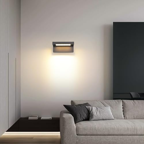 22W LED Indoor and Outdoor Wall Light, IP65 Waterproof Outdoor Light, 3000K Warm White, Wall Light with 350° Adjustable Panel for Garden, Terrace, Dark Grey