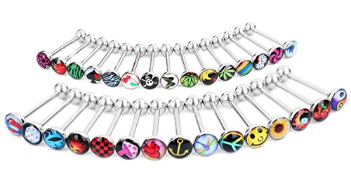 Coolrunner Lot Surgical Steel Metal Tongue Rings Barbells Funny Nasty Wordings Picture Logo Signs 14g - Length 5/8