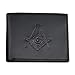 Black Matte Leather Square & Compass Bi-Fold Masonic Wallet