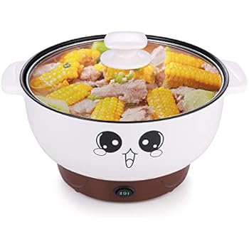 MINGPINHUIUS 4-in-1 Multifunction Electric Cooker Skillet Wok Electric Hot Pot For Cook Rice Fried Noodles Stew Soup Steamed Fish Boiled Egg Small Non-stick with Lid (2.3L, without Steamer)