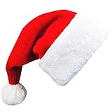 Adults' Christmas Santa Claus Hat,Plush Xmas Cap,Velvet Headwear 18.5X12 Inch 1 Pack Red