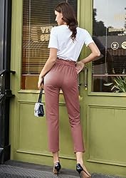 Women's Red Cropped Pants High Waist Comfy Dress