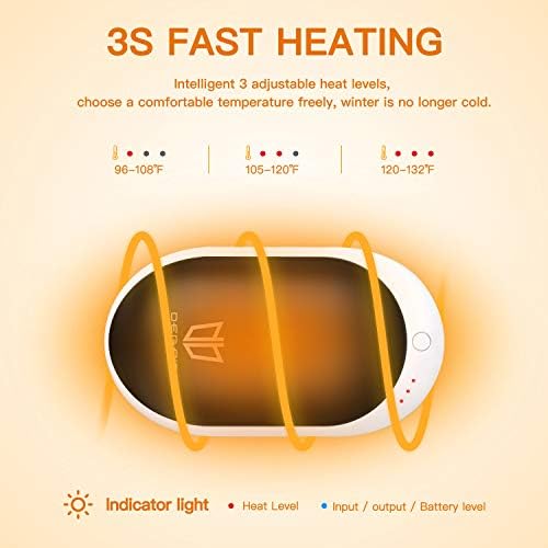 Portable hand warmer with a capacity of 7800mAh, providing up to 12 hours of heat.