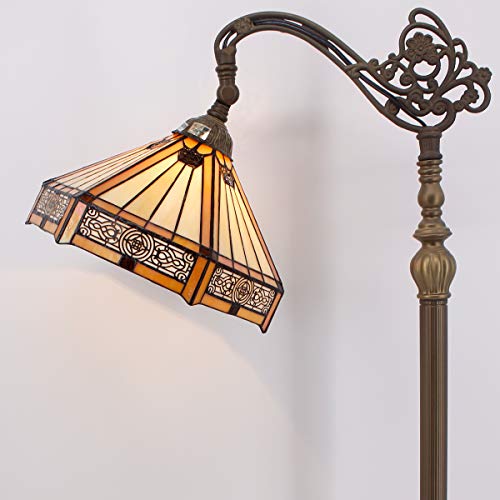 Tiffany Style Reading Floor Lamp Yellow Hexagon Stained Glass Lampshade