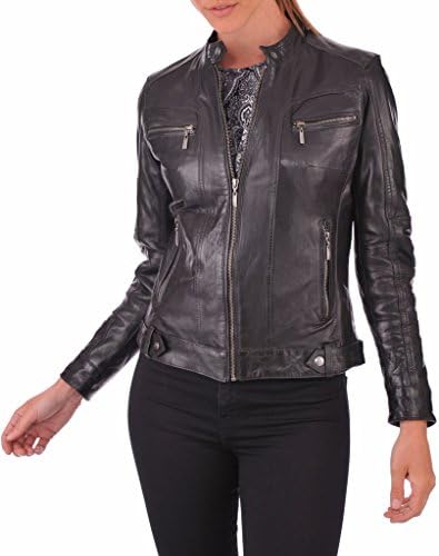 Prim leather Women's Lambskin Leather Bomber Biker Jacket Small Black