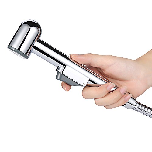 Beautifulhouse Cloth Diaper Toilet Sprayer Kit, Chrome Hand Held Bidet Shattaf, Metal Hose, T-Valve (7/8 inch), and Mounting Clip Attachment Adapter