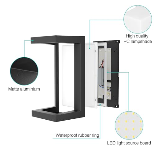 Klighten 2pcs 24W 3000K Outdoor LED Wall Light IP65 Waterproof Indoor/Outdoor Aluminum Wall Light for Driveway, Garden, Patio, etc. Black