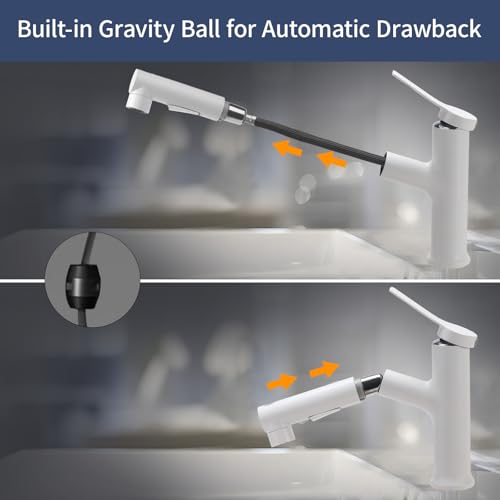 VirtuGro 3-Mode Pull-Out Shower Faucet Bathroom Sink Mixer Tap Single Lever Hot and Cold Mixer Tap Aerator Shower for White Sink